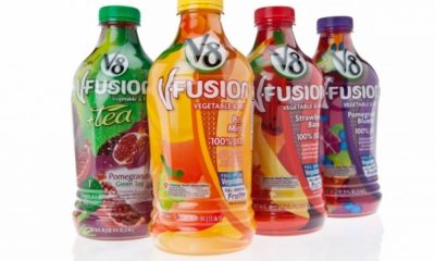 V8 Fusion drinks in shrink sleeves